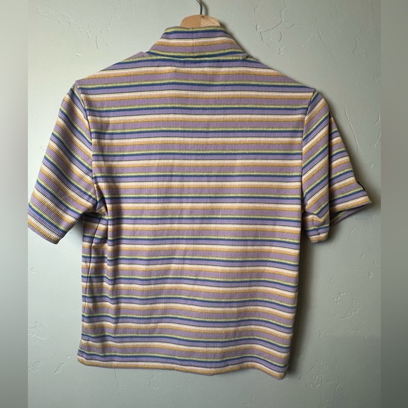 Teddy Fresh Need A Hug Ribbed Striped Mock Neck Crop Top Lurex Lavender Large - Picture 2 of 6